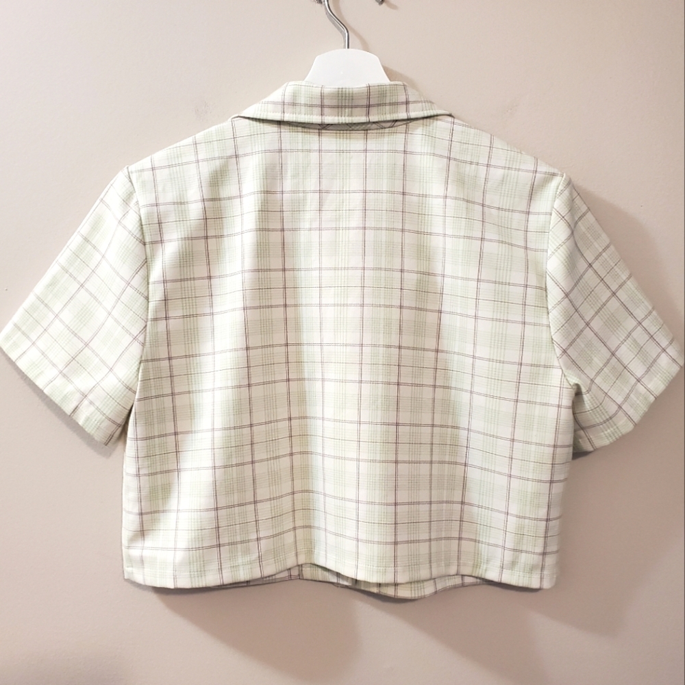Aritzia Sunday Best - Green Plaid Tuesday Crop Button Notch Collar - Size M - Picture 5 of 7